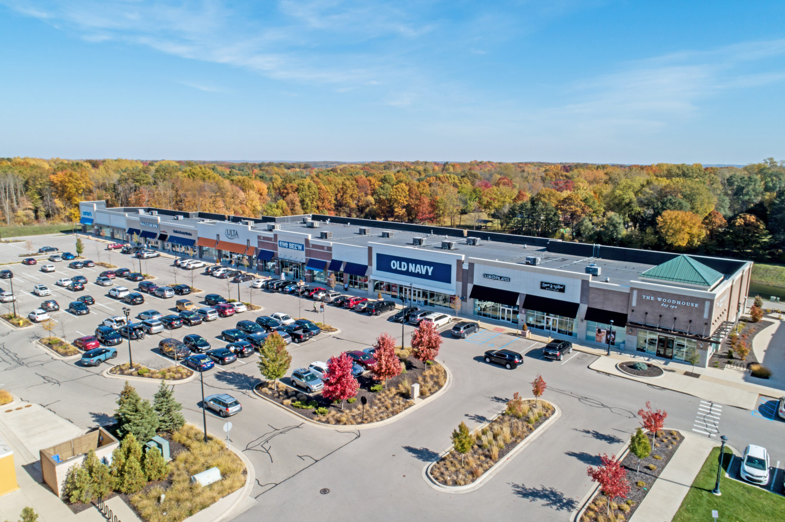 A Knapp's Corner strip mall with department store anchors like Old Navy and Ulta in Grand Rapids, MI.