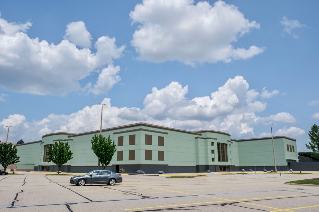 Former Younkers store painted green Rivertown Mall